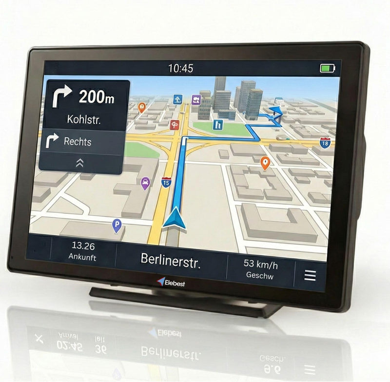 Elebest City 90 – 9 Zoll GPS Navi für Auto, LKW & Wohnmobil | Europa-Karten (52 Länder) mit Updates, Radarwarner, Fahrspurassistent, Bluetooth, POI-Datenbank & Freisprecheinrichtung